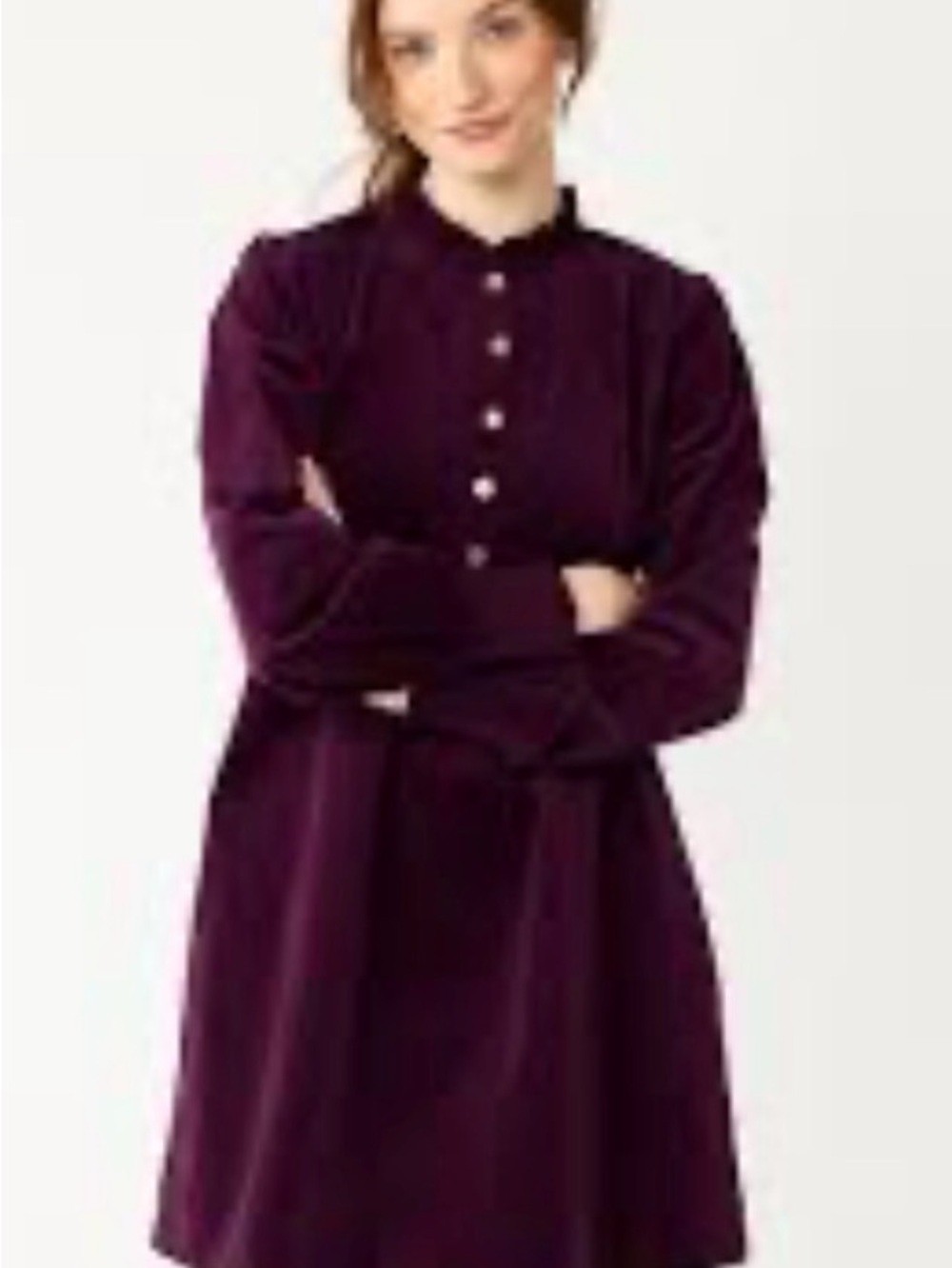 Draper James Ruffled Velvet Dress in Deep Plum
